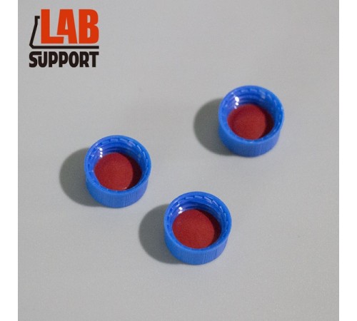 Крышка с вклееной септой Super Bonded красный PTFE/белый силикон, без прорези, для виал 9 мм + синяя навинчивающаяся крышка, 100 шт/уп, Lab-Support, Китай Крышка с вклееной септой Super Bonded красный PTFE/белый силикон, без прорези, для виал 9 мм + синяя навинчивающаяся крышка, 100 шт/уп, Lab-Support, Китай